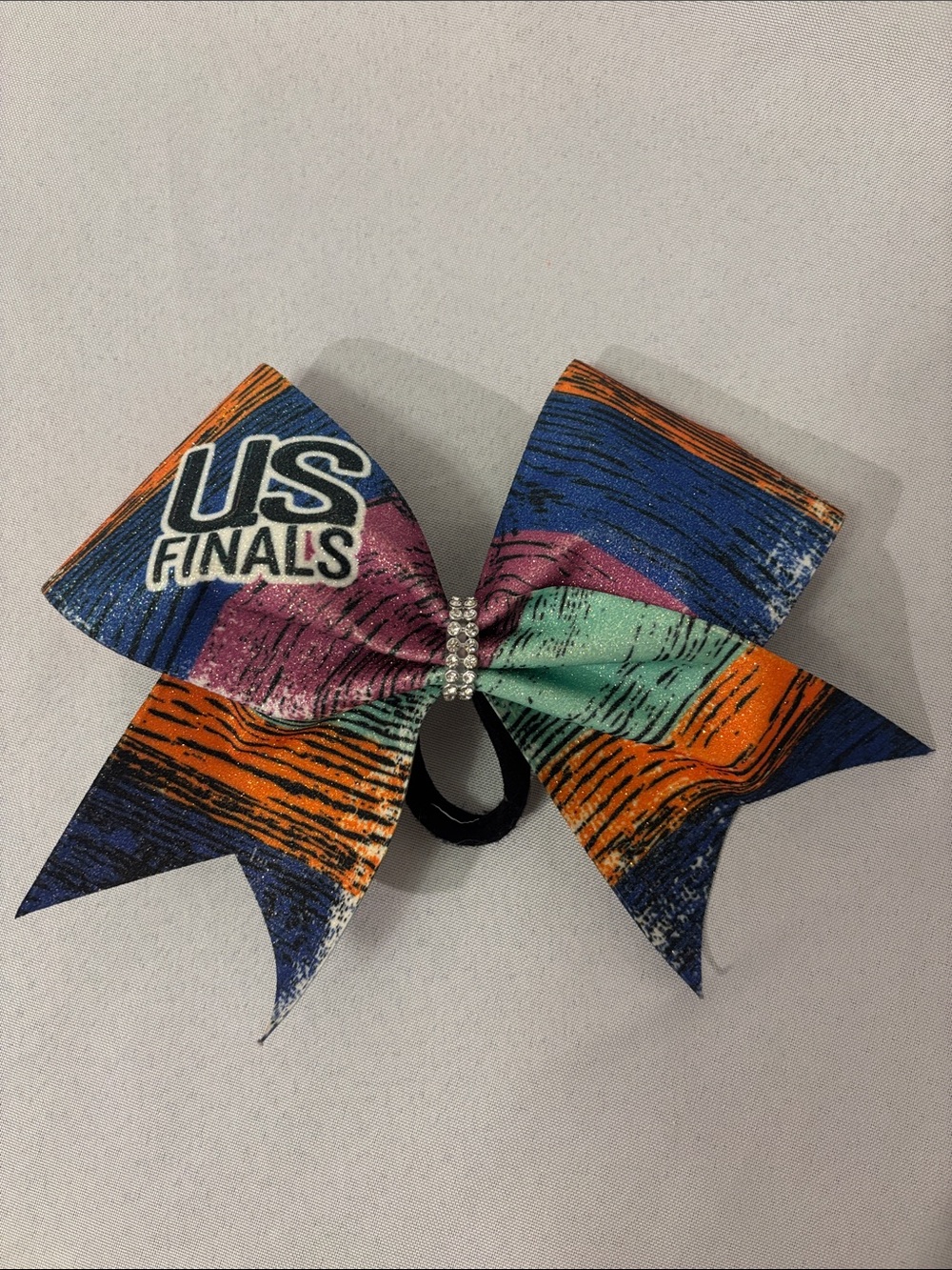 US Finals Multicolor Cheer Bow with Rhinestone Center